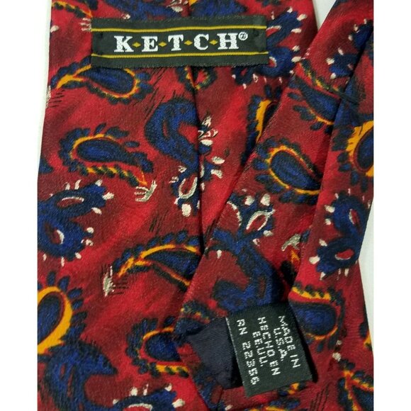 Ketch Paisley Red & Blue Necktie Polyester Made In USA - Picture 4 of 10